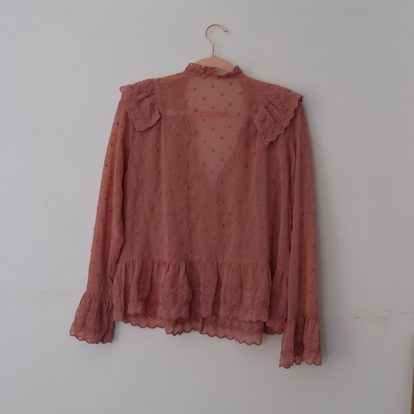 Sheer Ruffle Pink Button Down Top - Picture 2 of 3